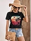 billige T-shirts til kvinde-Dame T-shirt 100 % bomuld Grafisk Trykt mønster Afslappet Weekend Mode Hawaiiansk Kortærmet Rund hals Sort Sommer