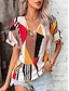 cheap Women&#039;s T-shirts-Women&#039;s T shirt Tee Geometric Print Casual Daily Fashion Short Sleeve V Neck Brown Summer