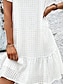 cheap Plain Dresses-Women&#039;s White Dress Mini Dress Ruffle Eyelet Date Streetwear Basic Crew Neck Short Sleeve White Color