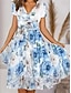 preiswerte Bedruckte Kleider-Damen Casual kleid A Linie Kleid Blumen Bedruckt V Ausschnitt Midikleid Urlaub Kurzarm Sommer