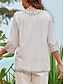 baratos Blusas e Camisas de mulher-Mulheres Tops de verão Blusa Bordado Meia Manga Decote V Branco Verão Primavera