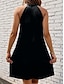 voordelige Jurken met print-Dames Zwarte jurk Bloemig Afdrukken Halternek Mini-jurk Bohemen Etnisch Vakantie Mouwloos Zomer