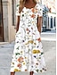 cheap Print Dresses-Women&#039;s Casual Dress A Line Dress Floral Print Crew Neck Midi Dress Vacation Short Sleeve Summer