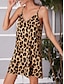 preiswerte Bedruckte Kleider-Damen Casual kleid skims dress Leopard Bedruckt Gurt Minikleid Urlaub Ärmellos Sommer
