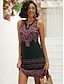 Χαμηλού Κόστους Print Φορέματα-Γυναικεία Vintage Φόρεμα Καθημερινό φόρεμα Αμάνικο φόρεμα Φυλής Κουμπί Στάμπα Διχασμένος λαιμός Μίνι φόρεμα Βίντατζ Etnic Διακοπές Αμάνικο Καλοκαίρι