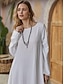cheap Design Cotton &amp; Linen Dresses-Women‘s Cotton Linen Dress Caftan Dress Shift Dress Long Dress Maxi Dress Green Red Light Blue White Black 3/4 Length Sleeve Pure Color Pocket Spring Summer Fall Boat Neck Basic Casual Loose Fit 2023