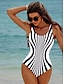 cheap One-piece swimsuits-Women&#039;s One Piece Swimsuit Black White Striped Backless Beach Wear Summer Bathing Suits