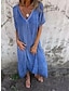 Χαμηλού Κόστους σχέδιο βαμβακερά &amp; λινά φορέματα-Γυναικεία Καθημερινό φόρεμα Φόρεμα από βαμβακερό λινό Μακρύ φόρεμα Βασικό Βασικό Καθημερινά Λαιμόκοψη V Κοντομάνικο Καλοκαίρι Άνοιξη Ανθισμένο Ροζ Μπλε Ρουά Σκέτο