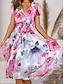 cheap Print Dresses-Women&#039;s Casual Dress A Line Dress Floral Print V Neck Midi Dress Vacation Short Sleeve Summer
