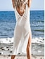 economico abiti semplici-Per donna Vestito bianco Vestito longuette Schiena scoperta Traforato Da mare Spiaggia Hawaiano A V Senza maniche Bianco Albicocca Colore