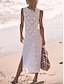 Χαμηλού Κόστους απλά φορέματα-Γυναικεία Λευκό φόρεμα Μακρύ Φόρεμα Μάξι Φόρεμα Φούντα Σκίσιμο Διακοπές Παραλία Κομψό στυλ street Μάξι Λαιμόκοψη V Αμάνικο Μαύρο Λευκό Κίτρινο Χρώμα