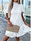 baratos vestidos lisos-Mulheres Vestido branco Minivestido com manga Encontro Férias Elegante Roupa de rua Colarinho Chinês Manga Curta Branco Roxo Fúcsia Cor