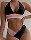 billiga Bikiniset-Dam Vanligt Badkläder Bikini 2 st Baddräkt Snabbtorkande Tryck upp Ren färg Rund Sportig Sexig Baddräkter