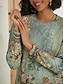 ieftine Tricouri Damă-Pentru femei Tricou Floral Concediu Sfârșit de săptămână Imprimeu Verde Deschis Manșon Lung De Bază Rotund Toamna iarna
