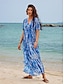 cheap Print Dresses-Women&#039;s Chiffon Casual Dress Print V Neck Long Dress Maxi Dress Vacation Beach Short Sleeve Summer