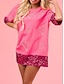 baratos T-Shirts de mulher-Mulheres Camiseta Coração Paetês Casual Diário Moda Moderno Meia Manga Gola Redonda Rosa Verão