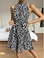 Χαμηλού Κόστους Print Φορέματα-Γυναικεία Καθημερινό φόρεμα Πουά Με Βολάν Στάμπα Στρογγυλή Ψηλή Λαιμόκοψη Μίνι φόρεμα Διακοπές Παραλία Αμάνικο Καλοκαίρι