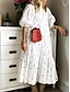 halpa Kuvioidut mekot-Naisten Valkoinen mekko Rento mekko Geometrinen Röyhelö Painettu Stand-kaula-aukko Midimekko Loma Puolihiha Kesä