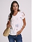 halpa Naisten T-paidat-Naisten T-paita Henley-paita Kukka Pyhäpäivä Viikonloppu nappi Katkaistu Painettu Valkoinen Lyhythihainen Perus Pyöreä kaula-aukko