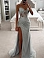 cheap Prom Dresses-Mermaid / Trumpet Prom Dresses Sparkle Dress Wedding Engagement Sweep / Strapless Sequined with Glitter Slit 2024