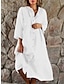 cheap Design Cotton &amp; Linen Dresses-Women&#039;s Shirt Dress Casual Dress Cotton Linen Dress Midi Dress Button Basic Daily Shirt Collar 3/4 Length Sleeve Summer Spring Black White Plain
