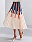 cheap Graphic Skirts-Women&#039;s Skirt A Line Midi High Waist Skirts Ruched Pleated Print Color Block Abstract Date Spring, Fall, Winter, Summer Polyester Elegant Fashion Black And White Blue and White Navy Apricot