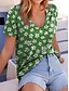 Χαμηλού Κόστους Γυναικεία T-Shirts-Γυναικεία Μπλουζάκι Φλοράλ Στάμπα Διακοπές Χαβανέζα Κοντομάνικο Λαιμόκοψη V Πράσινο του τριφυλλιού Καλοκαίρι