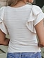 baratos Tops básicos de mulher-Camisa Social Blusa Mulheres Preto Branco Amarelo Tecido Frufru Rua Diário Moda Decote Redondo Normal S
