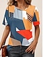 voordelige Dames T-shirts-Dames T-shirt Geometrisch Afdrukken Dagelijks Weekend Modieus Korte mouw Strakke ronde hals Geel Zomer
