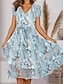 abordables Vestidos estampados-Mujer Vestido informal Vestido de una línea Floral Estampado Escote en Pico Vestido Midi Vacaciones Manga Corta Verano