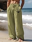 Недорогие Мужские хлопковые льняные брюки-Мужские хлопковые льняные брюки с принтом якоря, винтажные брюки, боковые карманы, эластичный шнурок, дизайн со средней талией, повседневная уличная одежда