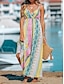 abordables Robes à motifs-Femme Robe casual Robe Trapèze Robe à enfiler Floral Bloc de couleur Imprimer A Bretelles robe longue Bohème Vacances Sans Manches Eté