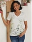 billige T-shirts til kvinde-Dame T-shirt Blomstret Afslappet Ferie Weekend Trykt mønster Blå Kortærmet Basale V-hals