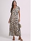 levne Šaty s potiskem-Dámské Volnočasové šaty Leopard Rozparek Tisk Do V Dlouhé šaty Maxi šaty Dovolená Krátký rukáv Léto