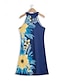 Χαμηλού Κόστους Print Φορέματα-Γυναικεία Φλοράλ Λαχούρι Στάμπα Λαιμός Μίνι φόρεμα Καθημερινά Ημερομηνία Αμάνικο Καλοκαίρι Άνοιξη
