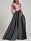 billige Aftenkjoler-A-linje Kveldskjoler Elegant Kjole Formell Gulvlengde 3/4 ermer Skjortekrage Sateng med Spalte Med stropper 2024