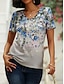 cheap Women&#039;s T-shirts-Women&#039;s T shirt Tee Floral Print Holiday Weekend Basic Short Sleeve V Neck Pink