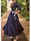 cheap Evening Dresses-A-Line Evening Gown Elegant Dress Formal Wedding Floor Length 3/4 Length Sleeve Shirt Collar Satin with Beading Embroidery Pocket 2024