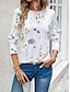 abordables Camisetas de mujer-Mujer Camiseta Floral Estampado Diario Fin de semana Moda Manga Larga Cuello Barco Blanco Primavera