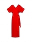 olcso alkalmi ruha-női tencel lenvászon narancssárga piros v nyakú ráncolt wrap midi ruha