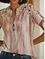 olcso Női pólók-Női Póló Grafika Napi Hétvége Gomb Kivágott Nyomtatott Arcpír rózsaszín Rövid ujjú Alap V-alakú