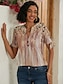 abordables Camisetas de mujer-Mujer Camiseta Graphic Diario Fin de semana Botón Cortado Estampado Rosa Manga Corta Básico Escote en Pico