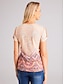olcso Női pólók-Női Póló Grafika Gomb Kivágott Nyomtatott Napi Hétvége Alap Rövid ujjú V-alakú Arcpír rózsaszín