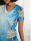 olcso Női pólók-Női Póló Grafika Absztrakt Napi Hétvége Nyomtatott Sárga Rövid ujjú Alap Neon és fényes V-alakú