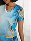 abordables T-shirts Femme-t-shirt basique fluo pour femme&amp;amp;hauts à manches courtes à imprimé abstrait lumineux, col en V, quotidien, week-end, jaune, bleu, or, bleu clair