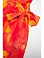 billige uformell kjole med trykk-asymmetrisk midikjole med volanger og knyte foran