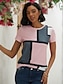 preiswerte T-Shirts für Damen-Damen T Shirt Plaid Farbblock Bedruckt Täglich Ausgehen Modisch Kurzarm Rundhalsausschnitt Rosa Sommer