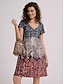 halpa Kuvioidut mekot-Naisten Kukka Paisley-kuvio Painettu V kaula-aukko Mini mekko Päivittäin Deitti Lyhythihainen Kesä Kevät