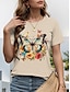 billige T-shirts til kvinde-Dame T-shirt Afslappet Elegant Kortærmet Rund hals Kakifarvet Sommer