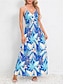 cheap Print Dresses-Women&#039;s Casual Dress A Line Dress Slip Dress Leaf Print Strap Long Dress Maxi Dress Vacation Sleeveless Summer